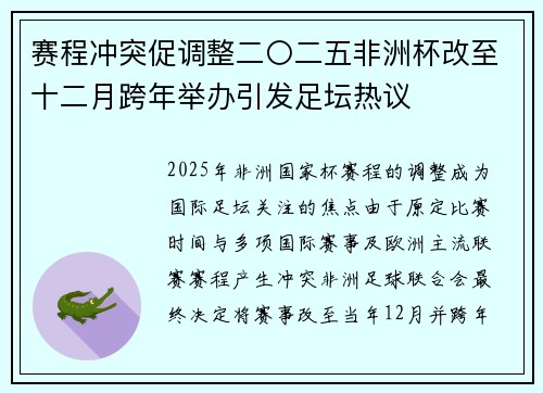 赛程冲突促调整二〇二五非洲杯改至十二月跨年举办引发足坛热议
